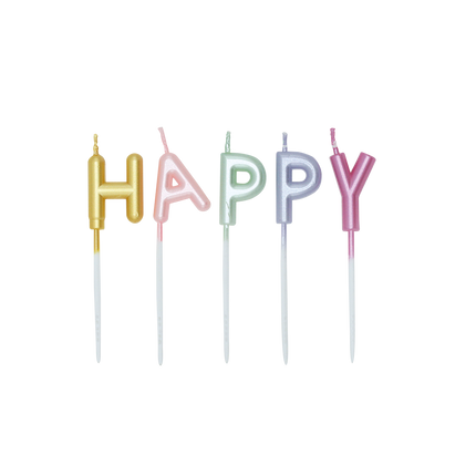 Velas de colores «Happy Birthday» en tonos pastel