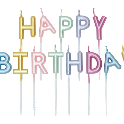 Velas de colores «Happy Birthday» en tonos pastel