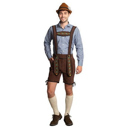 Lederhose Marrón Oscuro Corto + Blusa Azul