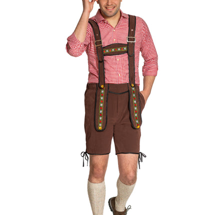 Lederhose Johann con tirantes ajustables Marrón oscuro Corto