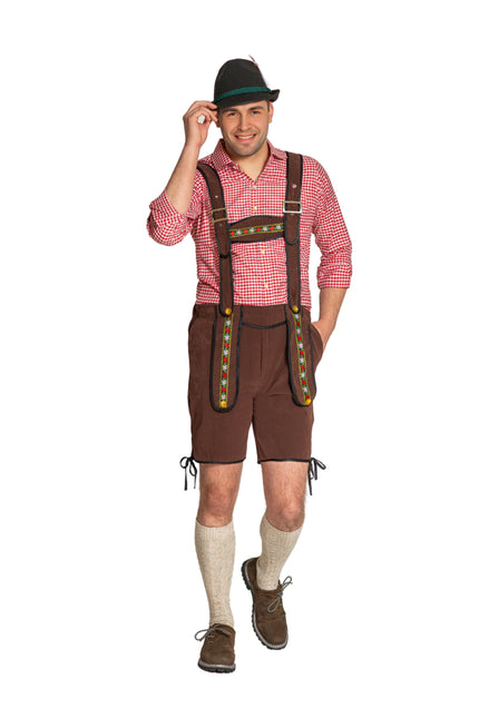 Lederhose Johann con tirantes ajustables Marrón oscuro Corto