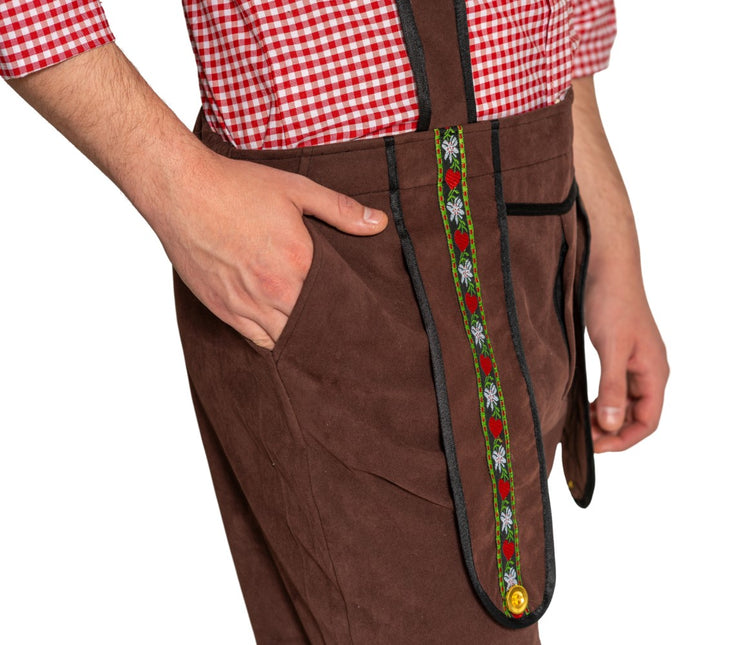 Lederhose Johann con tirantes ajustables Marrón oscuro Corto