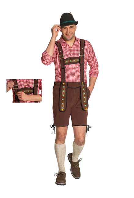 Lederhose Johann con tirantes ajustables Marrón oscuro Corto