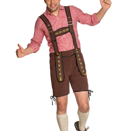 Lederhose Johann con tirantes ajustables Marrón oscuro Corto