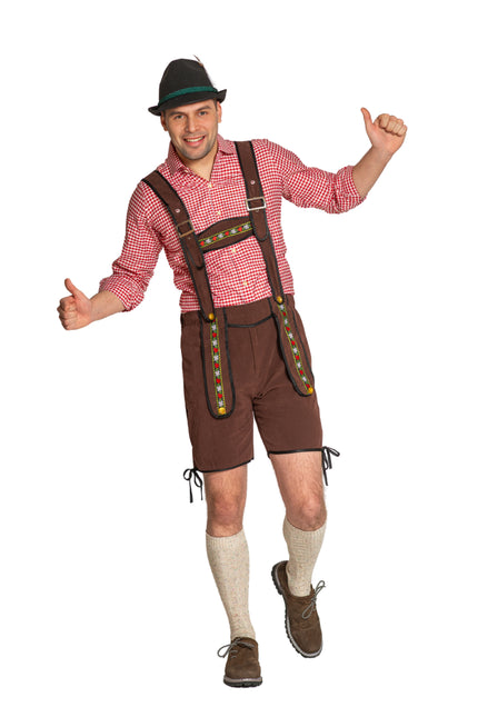 Lederhose Johann con tirantes ajustables Marrón oscuro Corto