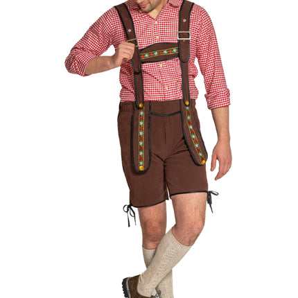 Lederhose Johann con tirantes ajustables Marrón oscuro Corto