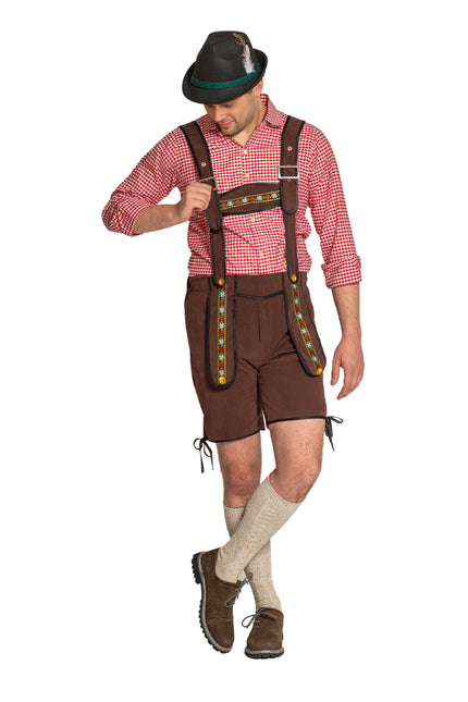 Lederhose Johann con tirantes ajustables Marrón oscuro Corto