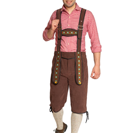 Lederhose Johann con tirantes ajustables Marrón oscuro Largo