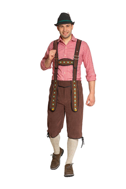Lederhose Johann con tirantes ajustables Marrón oscuro Largo