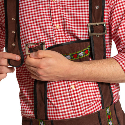 Lederhose Johann con tirantes ajustables Marrón oscuro Largo