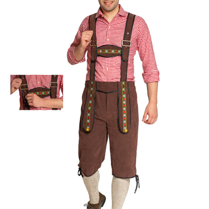 Lederhose Johann con tirantes ajustables Marrón oscuro Largo