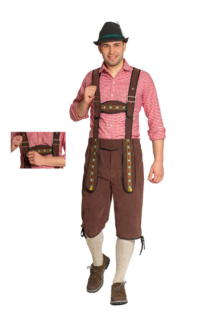 Lederhose Johann con tirantes ajustables Marrón oscuro Largo