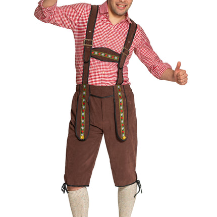 Lederhose Johann con tirantes ajustables Marrón oscuro Largo