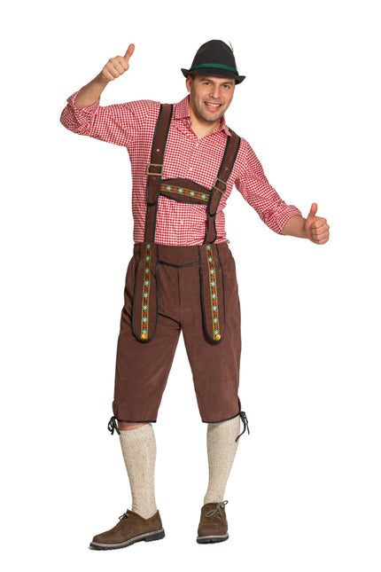 Lederhose Johann con tirantes ajustables Marrón oscuro Largo