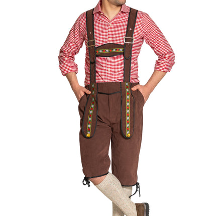 Lederhose Johann con tirantes ajustables Marrón oscuro Largo