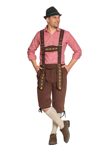 Lederhose Johann con tirantes ajustables Marrón oscuro Largo