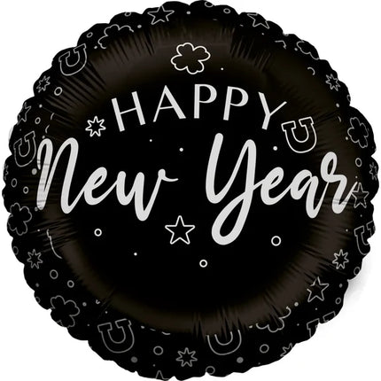Globo de helio de «Feliz Año Nuevo», negro y plateado, sin gas, 45 cm