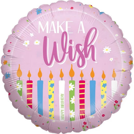Globo de helio rosa «Happy Birthday» «Make A Wish» (vacío), 45 cm