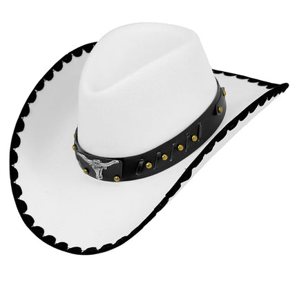 SOMBRERO DE VAQUERO CON TORO, FIELTRO BLANCO