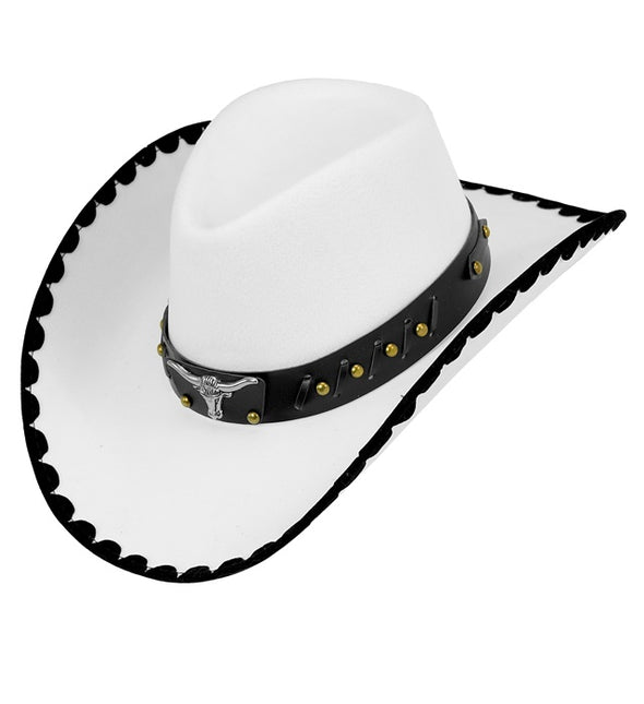 SOMBRERO DE VAQUERO CON TORO, FIELTRO BLANCO
