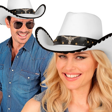 SOMBRERO DE VAQUERO CON TORO, FIELTRO BLANCO