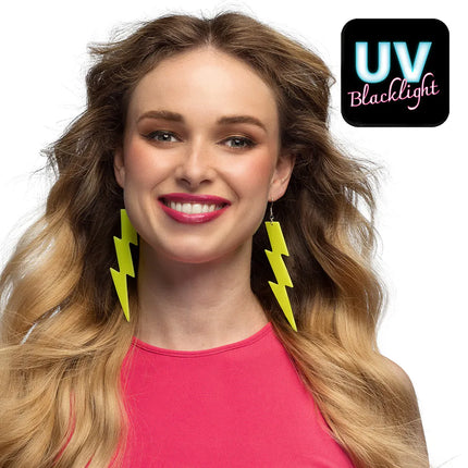 Par de pendientes Flash amarillo neón UV