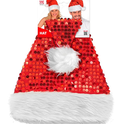GORRO SANTA FELPA Y LENTEJUELAS ROJO