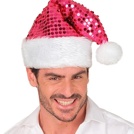 GORRO SANTA FELPA Y LENTEJUELAS ROSA