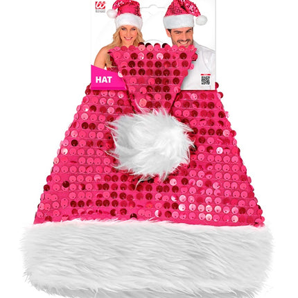 GORRO SANTA FELPA Y LENTEJUELAS ROSA
