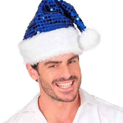 GORRO SANTA FELPA Y LENTEJUELAS AZUL