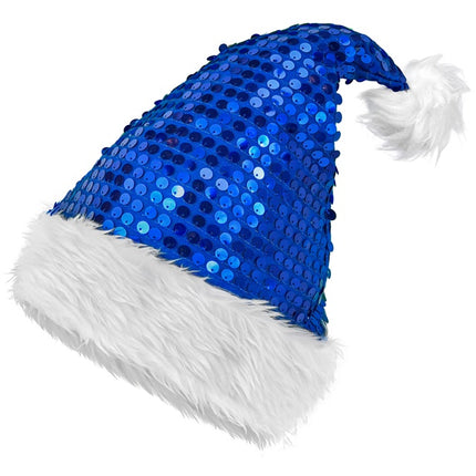 GORRO SANTA FELPA Y LENTEJUELAS AZUL
