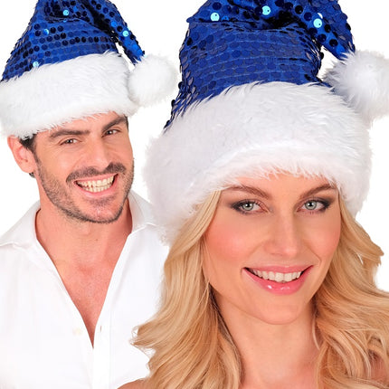 GORRO SANTA FELPA Y LENTEJUELAS AZUL