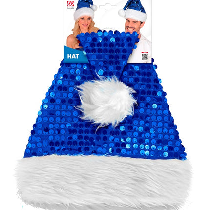 GORRO SANTA FELPA Y LENTEJUELAS AZUL