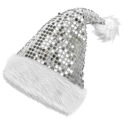 GORRO SANTA FELPA Y LENTEJUELAS PLATA