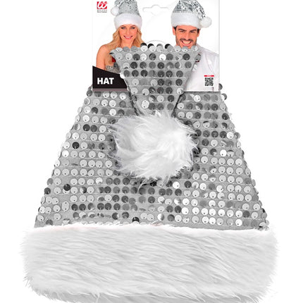 GORRO SANTA FELPA Y LENTEJUELAS PLATA