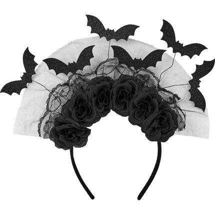 DIADEMA MURCIÉLAGOS Y ROSAS NEGRAS
