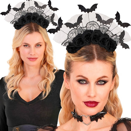 DIADEMA MURCIÉLAGOS Y ROSAS NEGRAS
