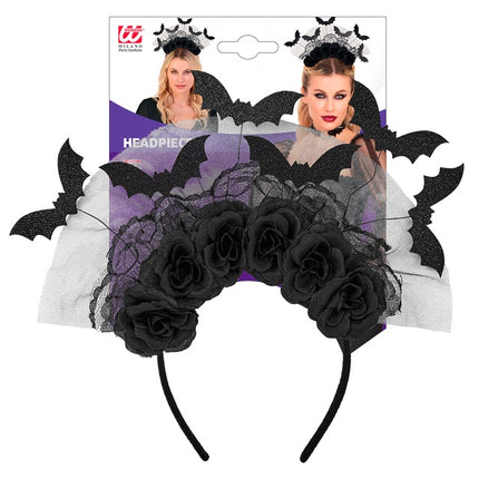 DIADEMA MURCIÉLAGOS Y ROSAS NEGRAS