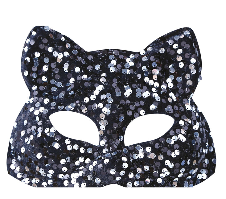 Máscara Ojos Plata Lentejuelas Gato
