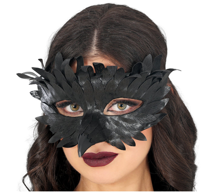 Máscara Ocular Negra Con Plumas