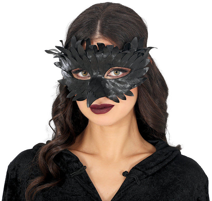 Máscara Ocular Negra Con Plumas