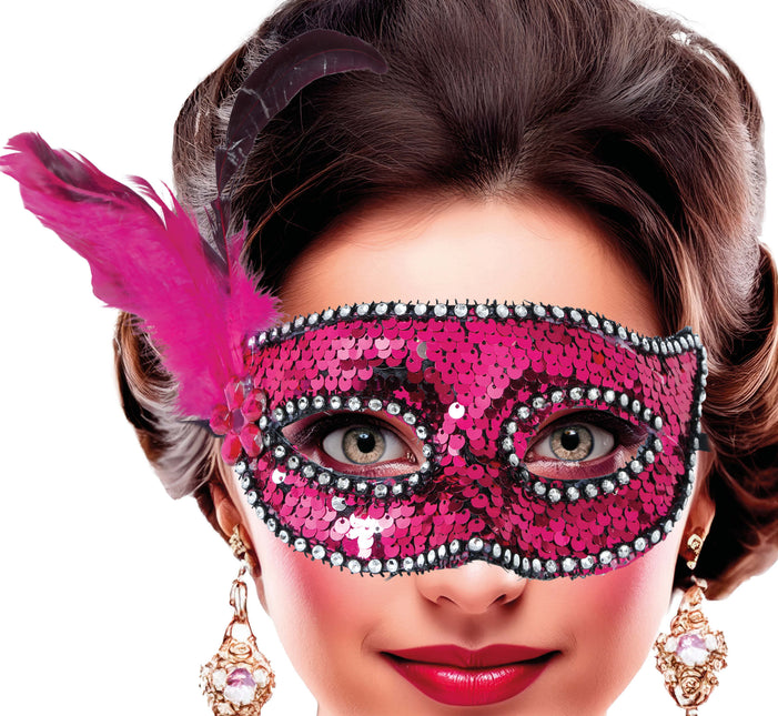 Máscara Ojos Rosa Plumas Adulto
