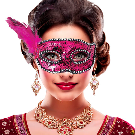 Máscara Ojos Rosa Plumas Adulto