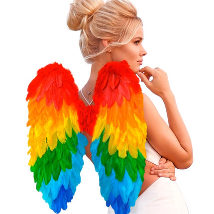 ALAS DE PLUMA ARCO IRIS PLEGABLES 50 X 50 CM
