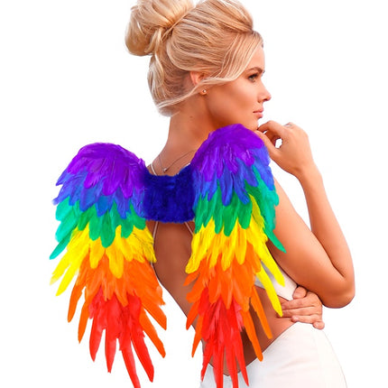 ALAS DE PLUMA ARCO IRIS PLEGABLES 50 X 50 CM