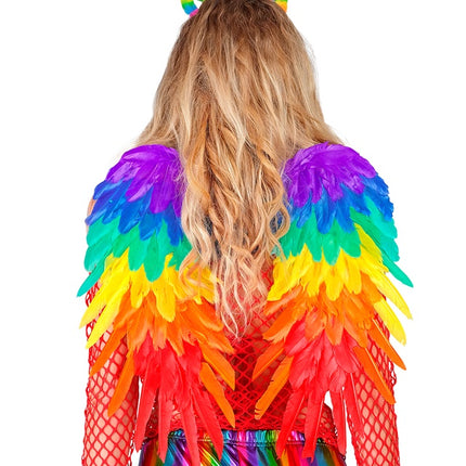 ALAS DE PLUMA ARCO IRIS PLEGABLES 50 X 50 CM