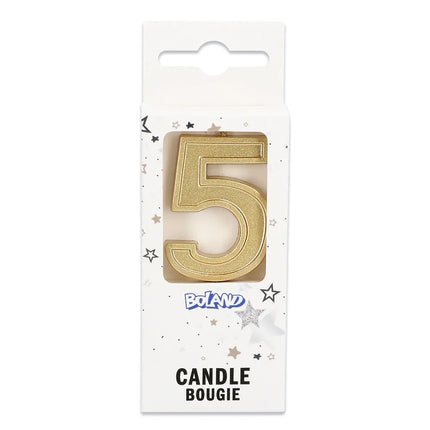 Vela Elegant «5» dorada con palito (3 x 4,2 x 0,7 cm)