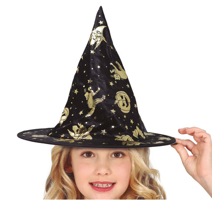 Sombrero de Bruja Oro Negro Niño