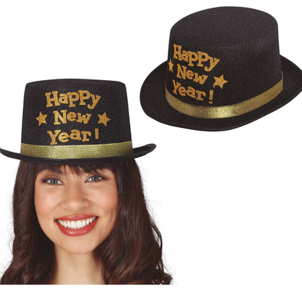 Sombrero Feliz Año Nuevo Oro Negro