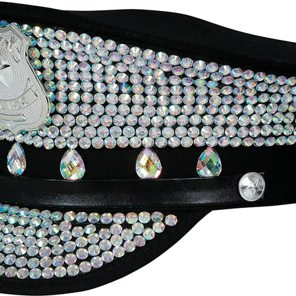 Gorra de policía negra con purpurina plateada